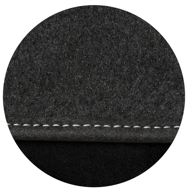 silver stitch on black dash mat material